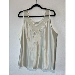 Cinema Etoile Cream Ivory‎ Satin 2X Camisole Tank Top Lace Embroidered Beaded